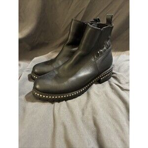 Steve Madden Galena Leather Ankle Boots Beaded Studded Chunky Boot Size 9 Black